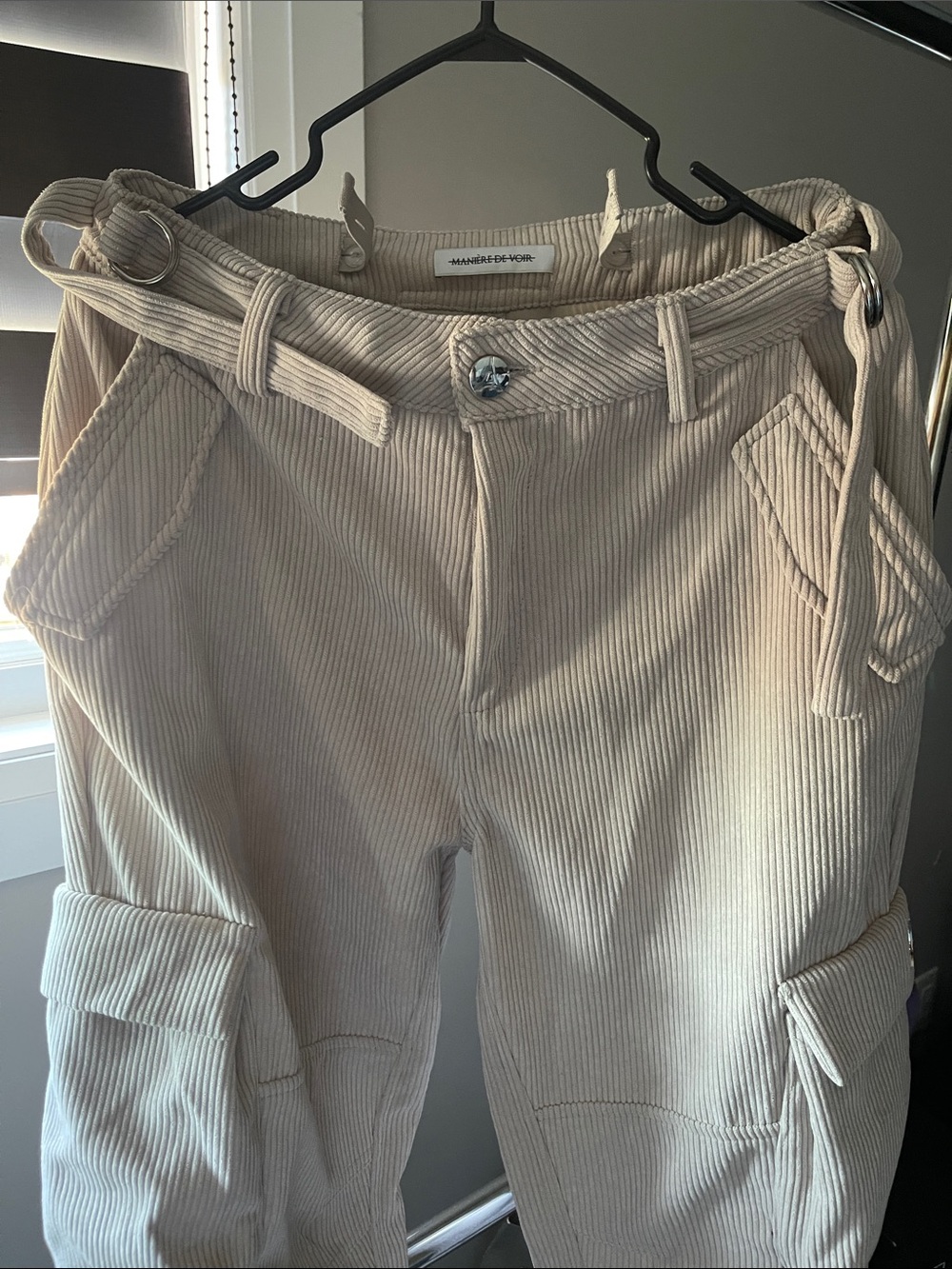 Maniere De Voir Cream Corduroy Cargo Pants